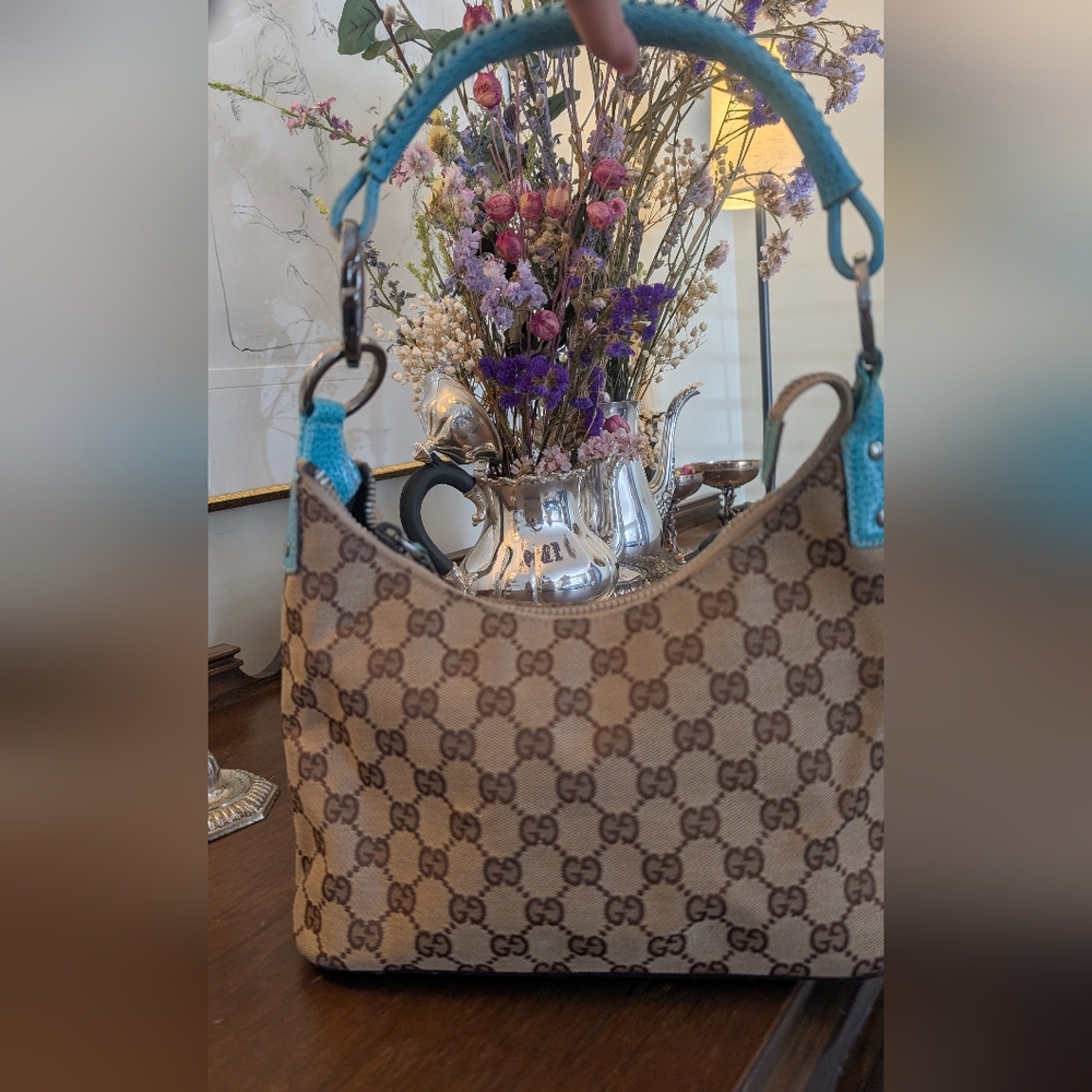 Gucci GG‎ Beige and Tiffany Blue Women's Top handle - Picture 3 of 12